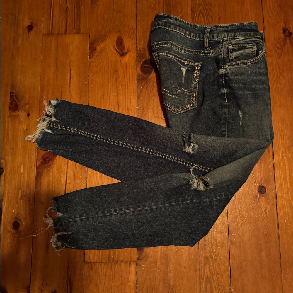Silver Jeans Women's Dark Distressed Boyfriend Jeans